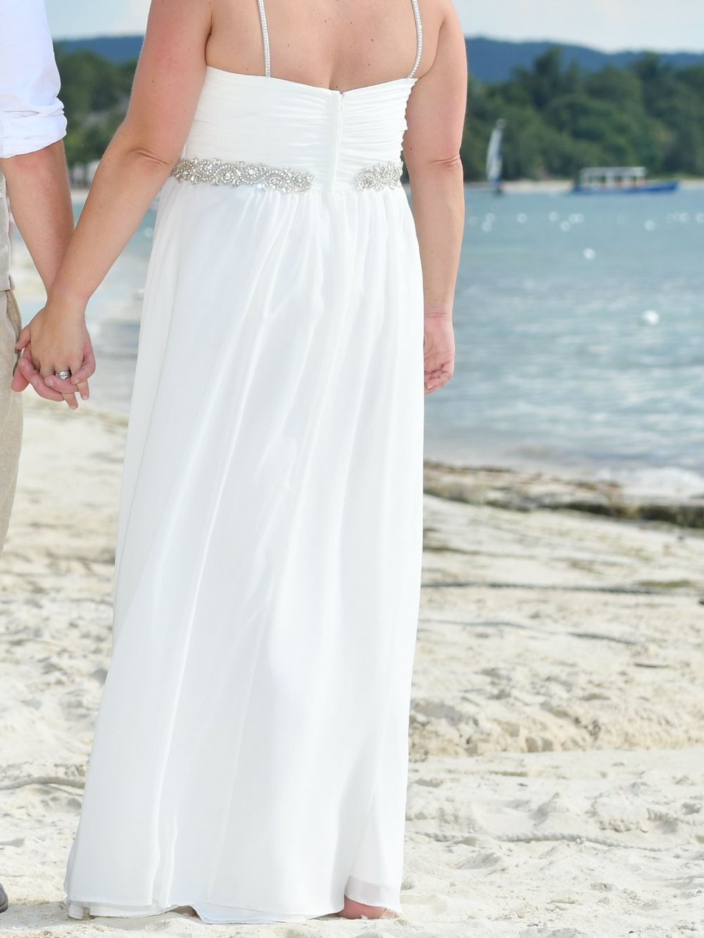 Beach Wedding Bridal Gown with Beaded Waistband - White